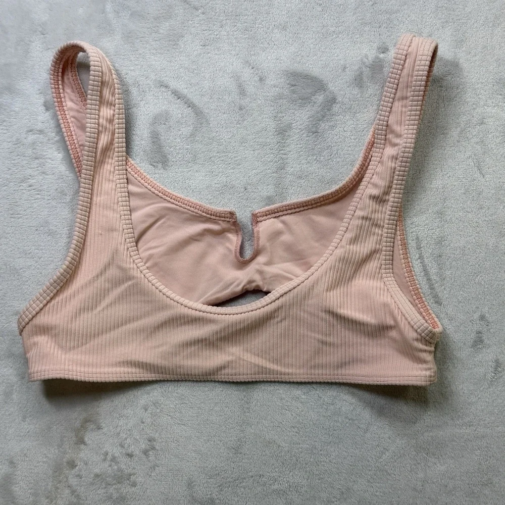 Frankies Bikinis‎ Ribbed Cutout Bikini Top Peach Pink Large Malibu